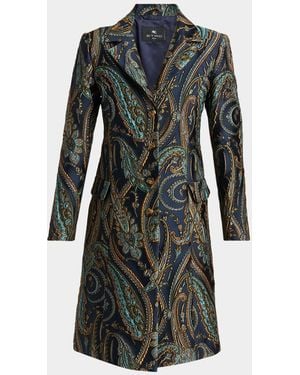 Etro Paisley Jacquard Single-Breasted Long Coat - Gray