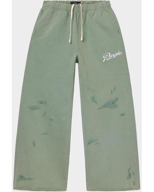 Purple Apos;Distressed Cotton Flared Logo Sweatpants - Green