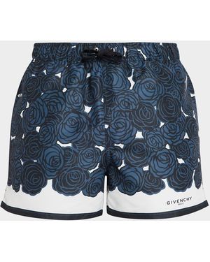 Givenchy Apos;S Short-Length Rose-Print Nylon Swim Trunks - Blue