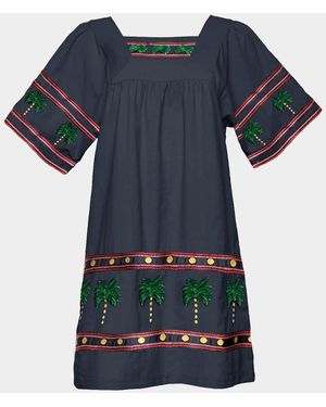 Frances Valentine Picnic Palm-Embroidered Mini Shift Dress - Pink