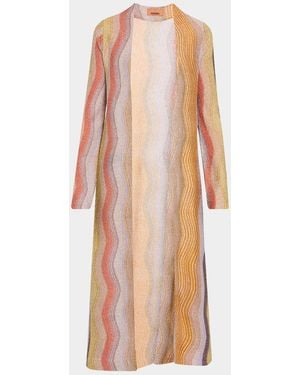 Missoni Metallic Chevron Knit Long Open Cardigan - Pink
