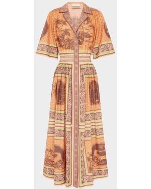 ALÉMAIS Alberta Smocked Maxi Shirtdress - Orange