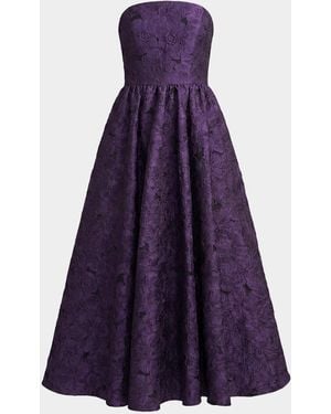 Mac Duggal Strapless Floral Brocade Midi Dress - Purple