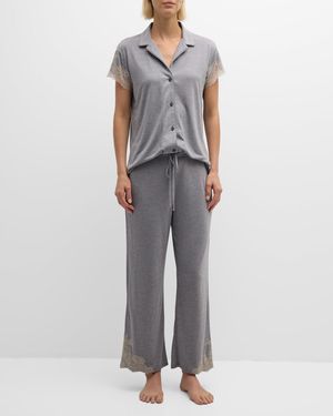 Natori Luxe Shangri-La Short-Sleeve Pajama Set - Gray