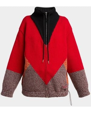 Marni Colorblock Wool-Cashmere Drawstring Zip Jacket - Red