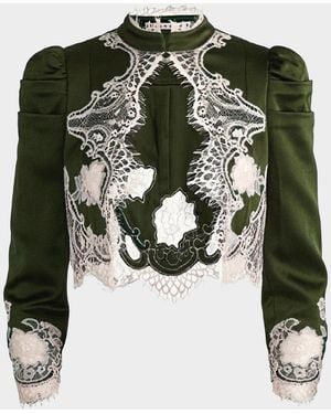 Alice + Olivia Thomasina Lace-Trimmed Crop Jacket - Green