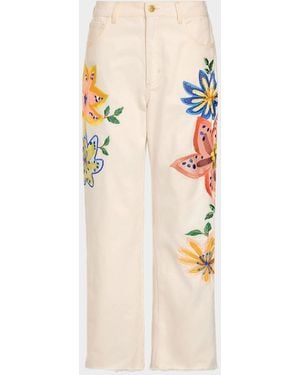 Ramy Brook Amber Floral Embroidered Straight-Leg Jeans - Natural