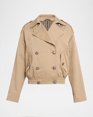 Brunello Cucinelli Double-Breasted Techno Short Trench Coat - Natural