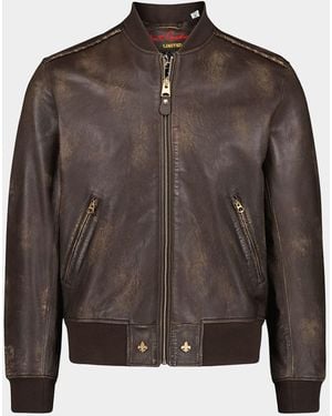Robert Graham Leather Embroidered-Damask Bomber Jacket - Brown