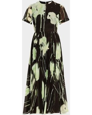 Jason Wu Pleated Watercolor-Print Midi Dress - Multicolor
