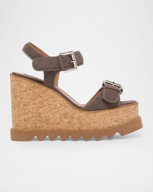 Stella McCartney 120Mm Sneak-Elyse Vegan Suede Platform Sandals - Metallic