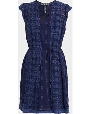 Johnny Was Daisy Eyelet Floral-Embroidered Mini Dress - Blue