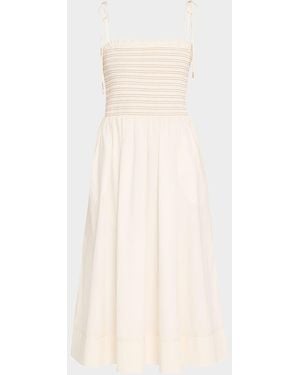 Veronica Beard Kaela Smocked A-Line Midi Dress - Natural