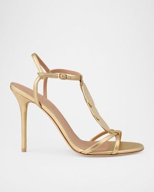 Malone Souliers Kali 100Mm Leather Stiletto Sandals - Metallic