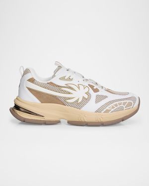 Palm Angels Apos;S Palm Leather And Mesh Runner Sneakers - White