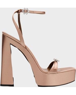 Giuseppe Zanotti Silk Crystal-Buckle Platform Sandals - Pink