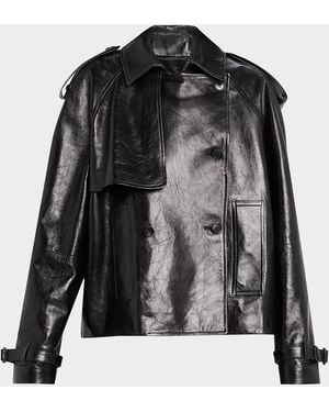 Michael Kors Oversized Cropped Leather Trench Coat - Black