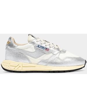 Autry Reelwind Metallic Leather Low-Top Sneakers - White