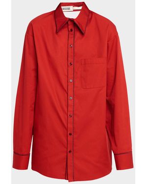 Christopher John Rogers Convertible Jumbo Cotton Twill Shirt - Red