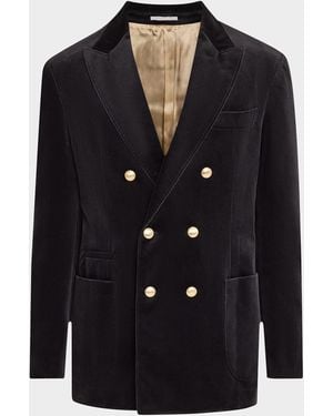 Brunello Cucinelli Velvet Double-Breasted Dinner Jacket - Black