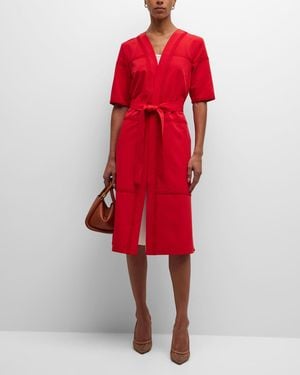 Misook Belted Lace Applique Duster Jacket - Red