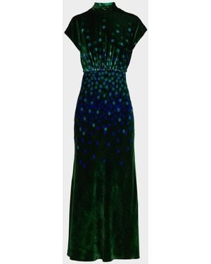Saloni Fabienne High-Neck Velvet Dress - Green