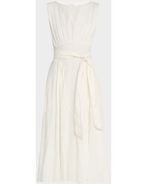 Merlette Verena Topstitched Linen Midi Dress - White