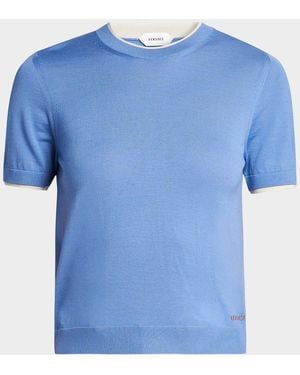 Versace Short-Sleeve Knit Sweater - Blue