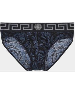 Versace All Over Baroque Print Brief - Blue