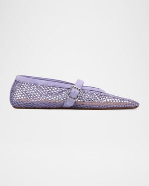 Alaïa Mesh Mary Jane Suede Ballerina Flats - Purple