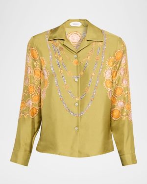 Versace Printed Silk Twill Shirt - Yellow