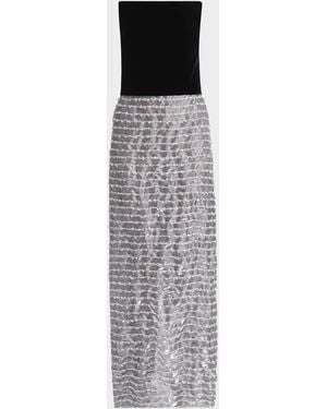 Giorgio Armani Strapless Velvet Bustier Iridescent Textured Silk Gown - White