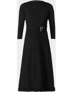 Shoshanna Pleated Rib Knit Midi Dress - Black