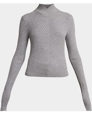 Victoria Beckham Mock-Neck Diagonal Ribbed Sweater - Gray