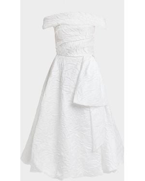 Talbot Runhof Cordero Off-The-Shoulder Floral Jacquard Midi Dress - White