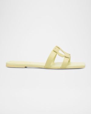 Jonathan Simkhai Monogram Snake-Embossed Leather Flat Slide Sandals - Metallic