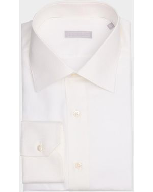 Stefano Ricci Cotton Micro-Textured Point Collar Dress Shirt - White