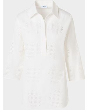 Akris Punto Eyelet Embroidered Poplin Collared Blouse - White
