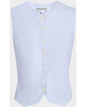 Argent High-Neck Linen Twill Waistcoat - Blue