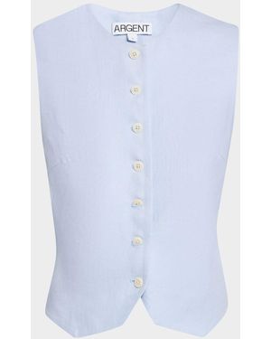 Argent High-Neck Linen Twill Waistcoat - Blue