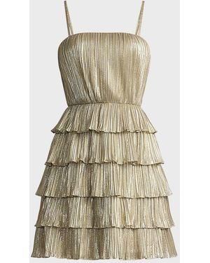 Zac Posen Sleeveless Ruffle Tiered Metallic Mini Dress - Natural