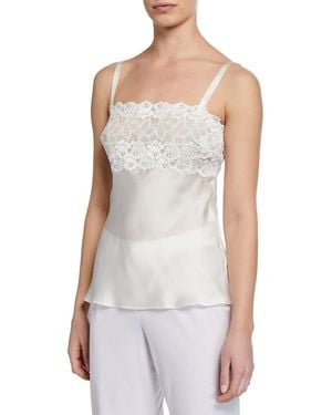 Natori Lace-Top Silk Camisole - White