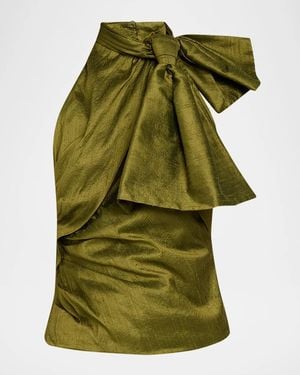 Christopher John Rogers Bow-Neck Silk Halter Top - Green