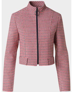 Akris Punto Houndstooth Wool Fresco Crop Bomber Jacket - Red