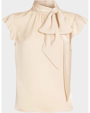 Ramy Brook Balinda Tie-Neck Satin Blouse - Natural