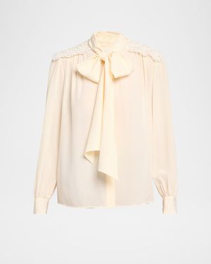 Chloé Organic Silk Crepe De Chine Blouse - Natural
