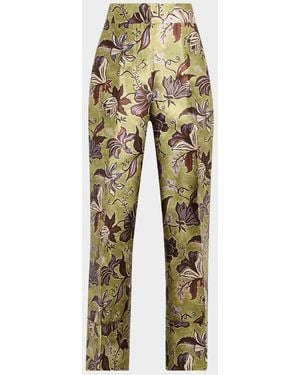 ALÉMAIS Citron Floral Satin Cropped Pants - Multicolor