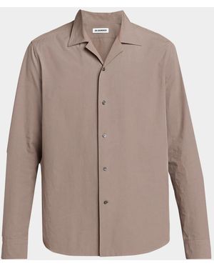 Jil Sander Apos;S Organic Cotton Notch Collar Button-Front Shirt - Brown