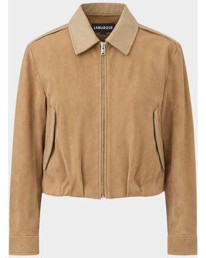 Lamarque Robbie Suede Bomber Jacket - Natural