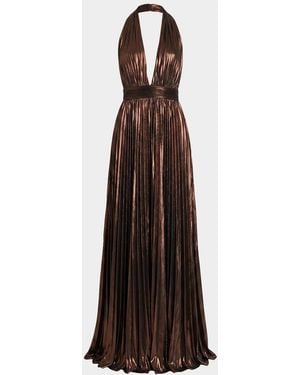retroféte Jadda Pleated Metallic Maxi Dress - Brown